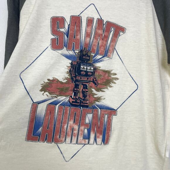 Saint Laurent Robot Shirt Size Medium Multi Graphic Logo Raglan Crew Wool Blend - Picture 7 of 15